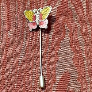 BUTTERFLY Multicolored Cloisonne Short Stick Pin VINTAGE COLLECTABLE